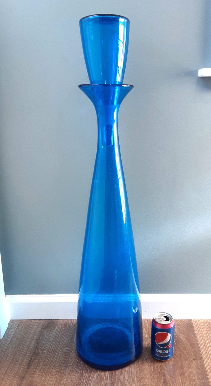 BLENKO HUGE 35.5" Art Glass Turquoise # 6138 Architectural Floor Decanter HUSTED