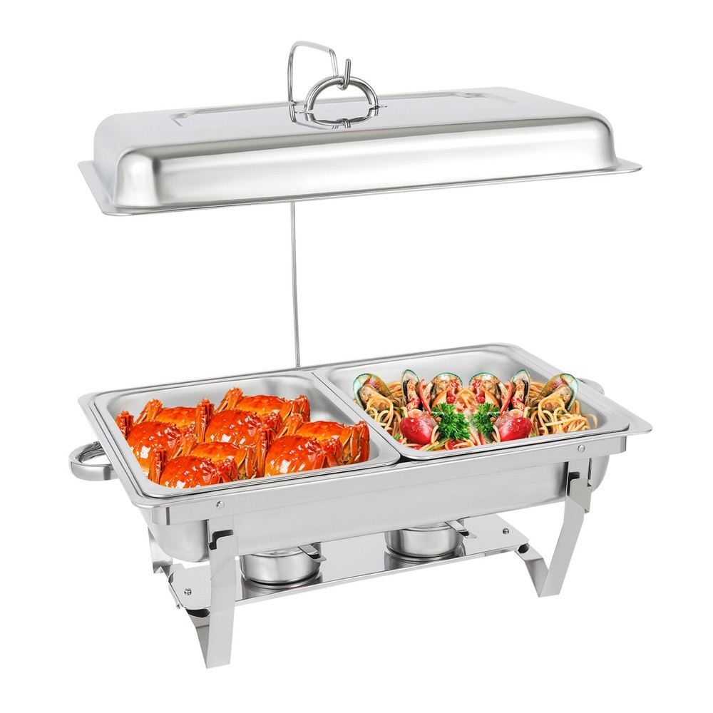Foldable Frame Stainless Steel Buffet Set, 4.76 Quart(Each), Silver