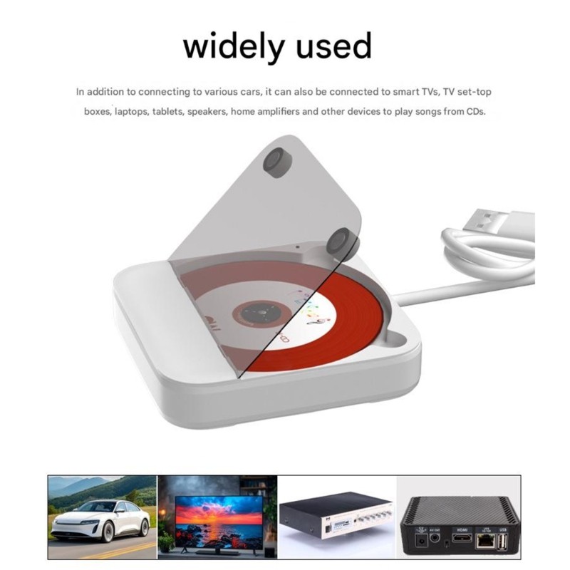 Plug Play Car Disc Player USB Auxs Connection Durability Plastic Body Clear