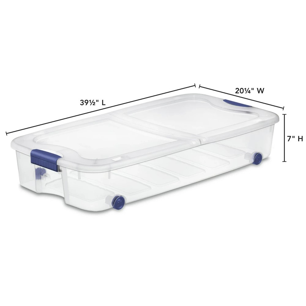 Sterilite Large Storage Bin, 66 Quart Clear Underbed Storage Container with Latc