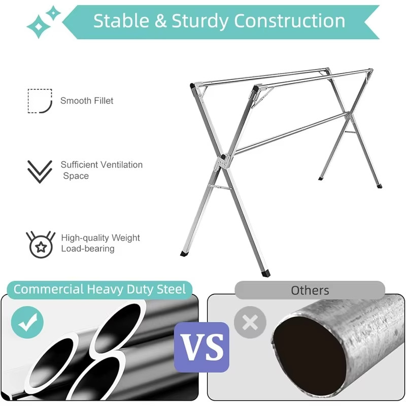 79-inch Clothes Drying Rack Stainless Steel Laundry Foldable Length Adjustable