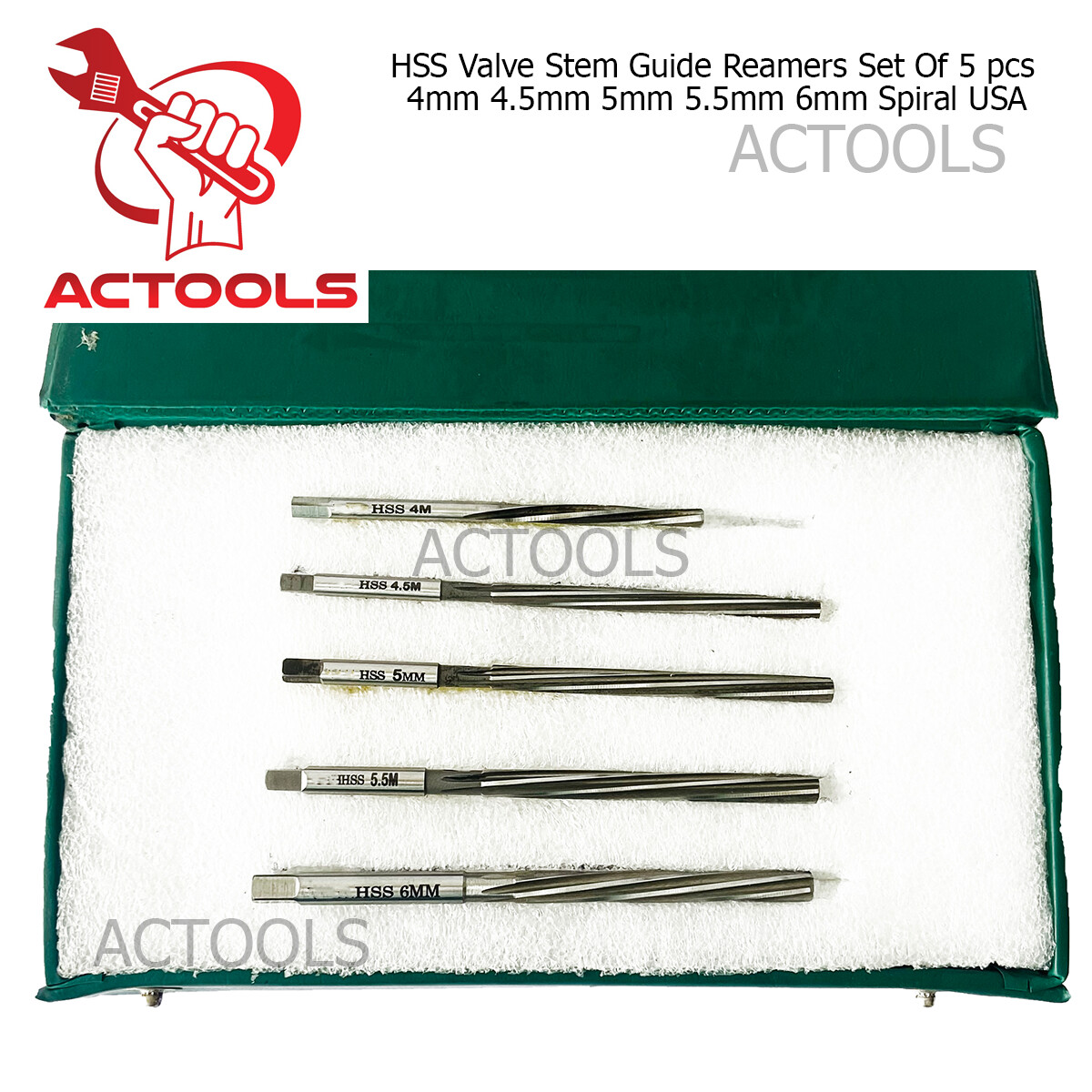 Hss Valve Stem Guide Reamers 5 Pcs 4mm 4.5mm 5mm 5.5mm 6mm Spiral USA ACTOOLS