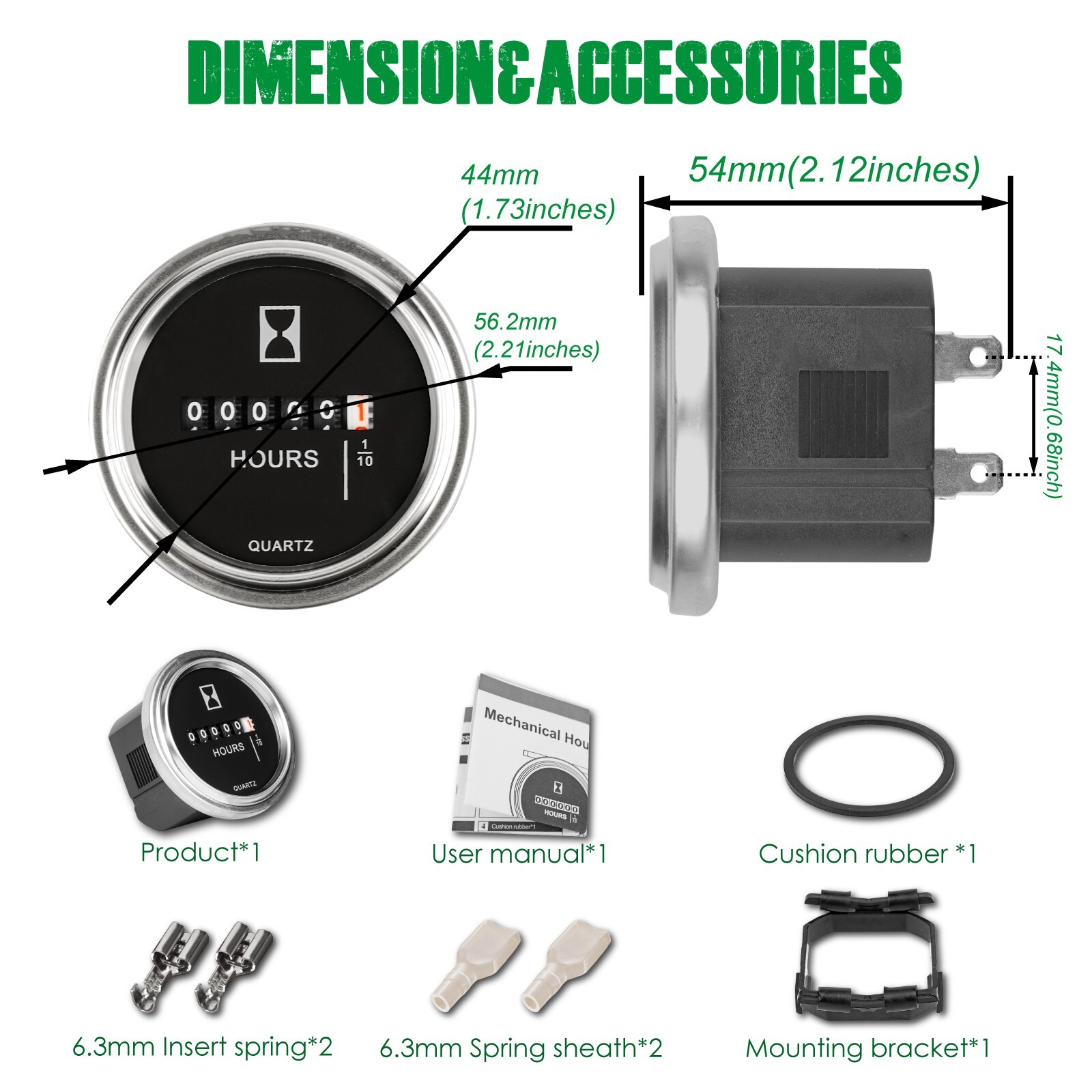 Yooreal 6V - 80V Round Hour Meter For Marine Boat Tractor Engine Waterproof