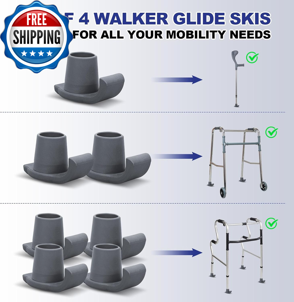 Walker Ski Glides 4 Pack Durable Ski Glides for Folding Walkers...