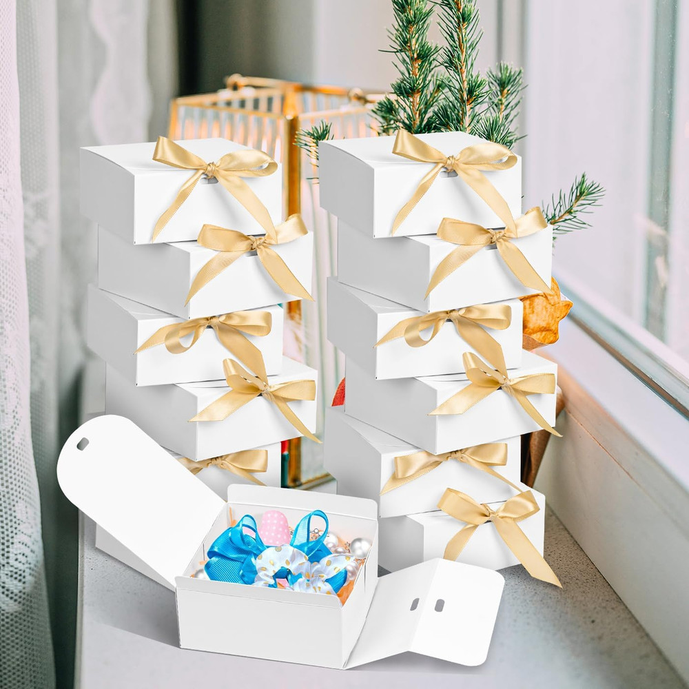 12pack Small Gift Boxes with Lids for Presents, 4.5''x4.5''x2'' White Gift Boxes