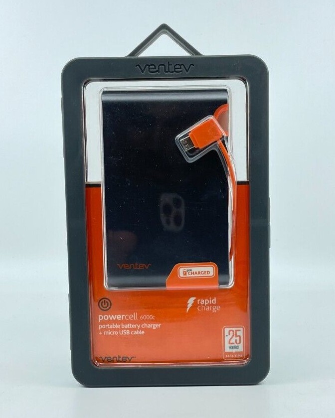 Ventev powercell 6000c Backup Battery 6000mAh with Micro USB cable + USB Port!