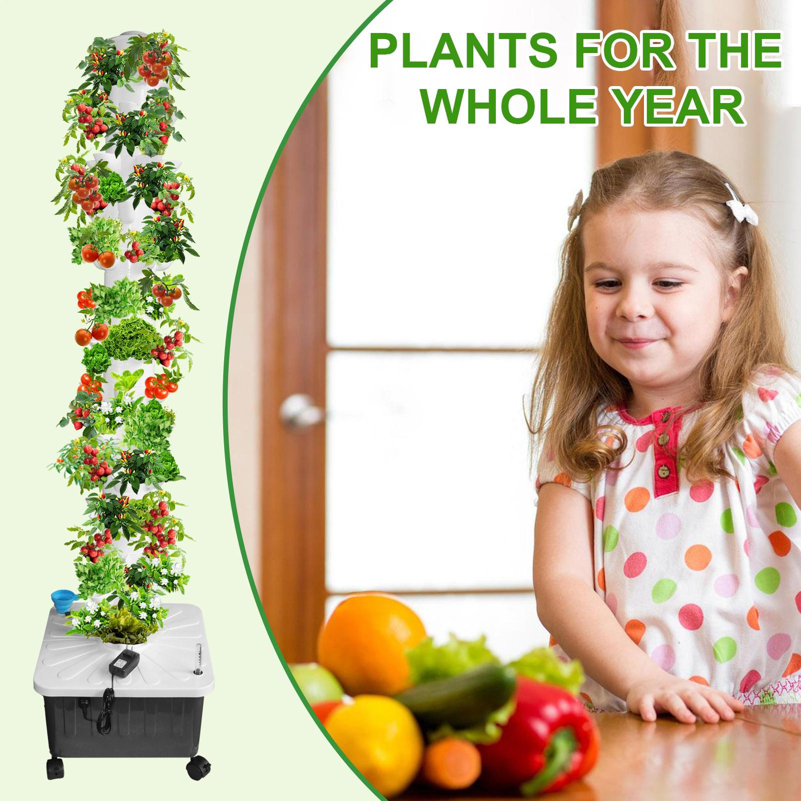 Vertical 70-Pots Hydroponics Tower Set Hydroponic Growing System Home Gardening
