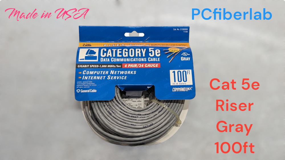 General Cable Cat 5e 4 Pair/24 Gauge RISER Cable - Gray 100FT