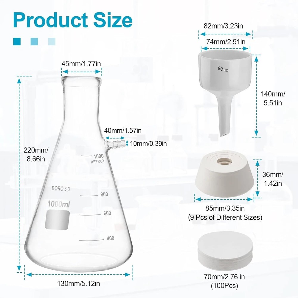 buchner funnel filtering kit vacuum filter flask set with 1000ml filter bott
