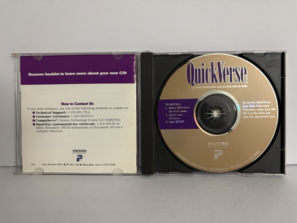 QuickVerse 1995 Bible Study Software For Windows Parsons Tech - Near Mint Disc!