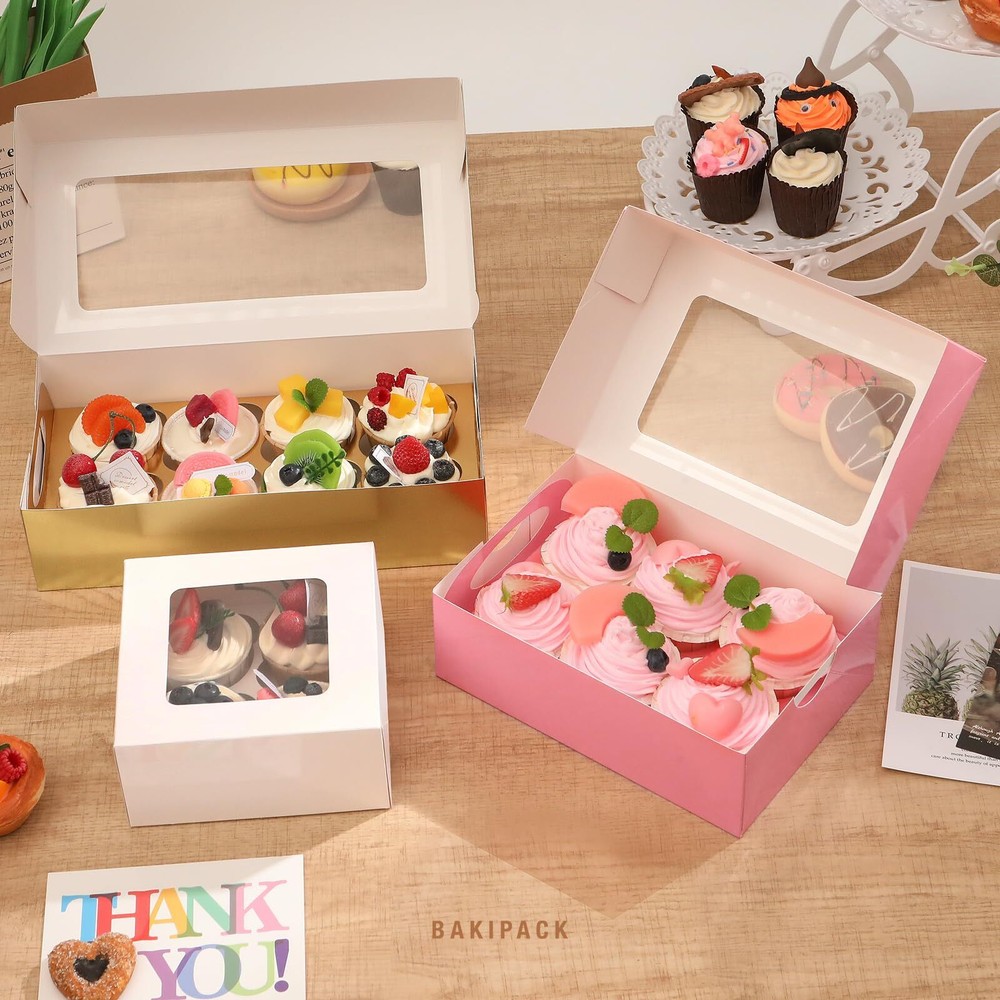 15 Gold Cupcake Boxes 8 Count with Window and Inserts Cupcake Containers Moth...