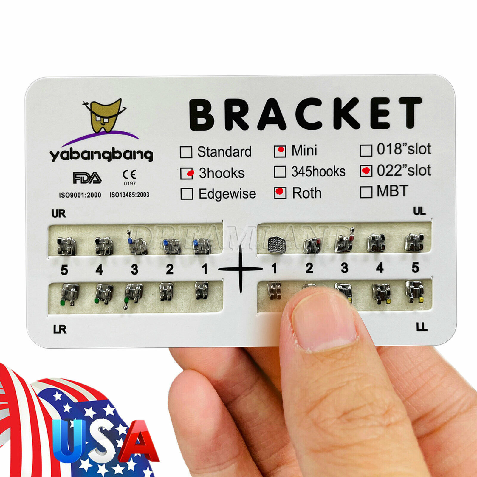 10 Packs Dental Orthodontic Brackets Braces Mini Roth 022 Slot 3 hooks #3 USA CE