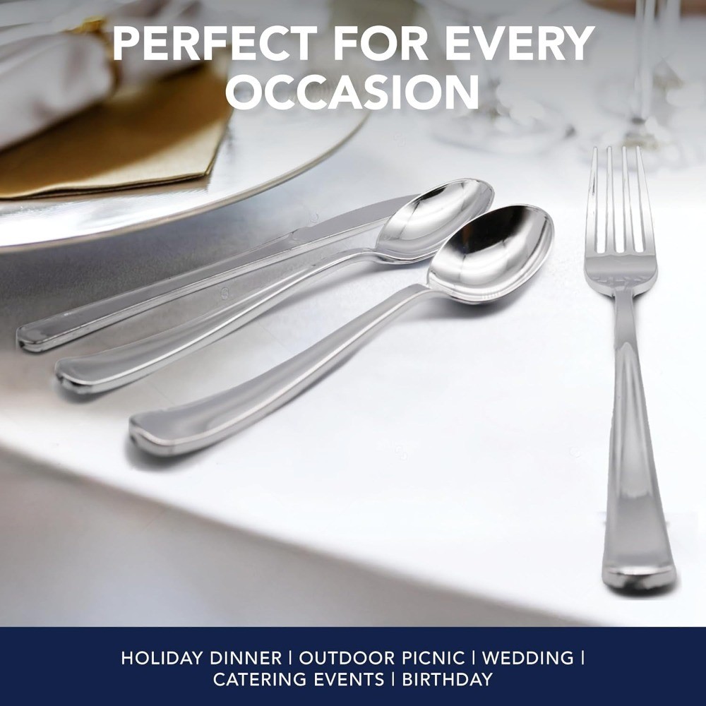 Heavy Duty Disposable Plastic Soup Spoons Shiny Silverware Flatware for Parties