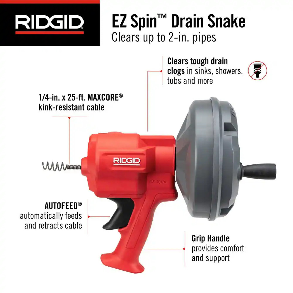 EZ SPIN Drain Cleaning Snake Auger