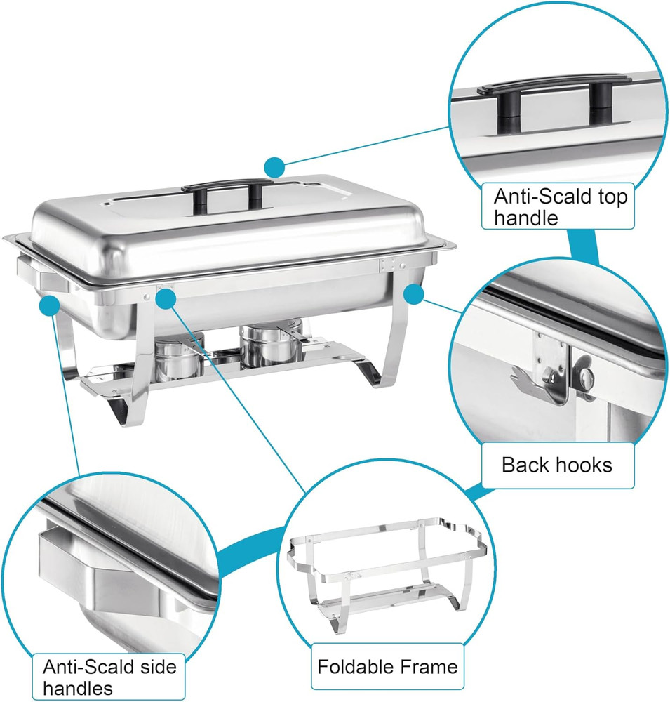 Chafing Dish Buffet Set 4 Packs,9 Quart Stainless Steel Foldable Rectangular Cha