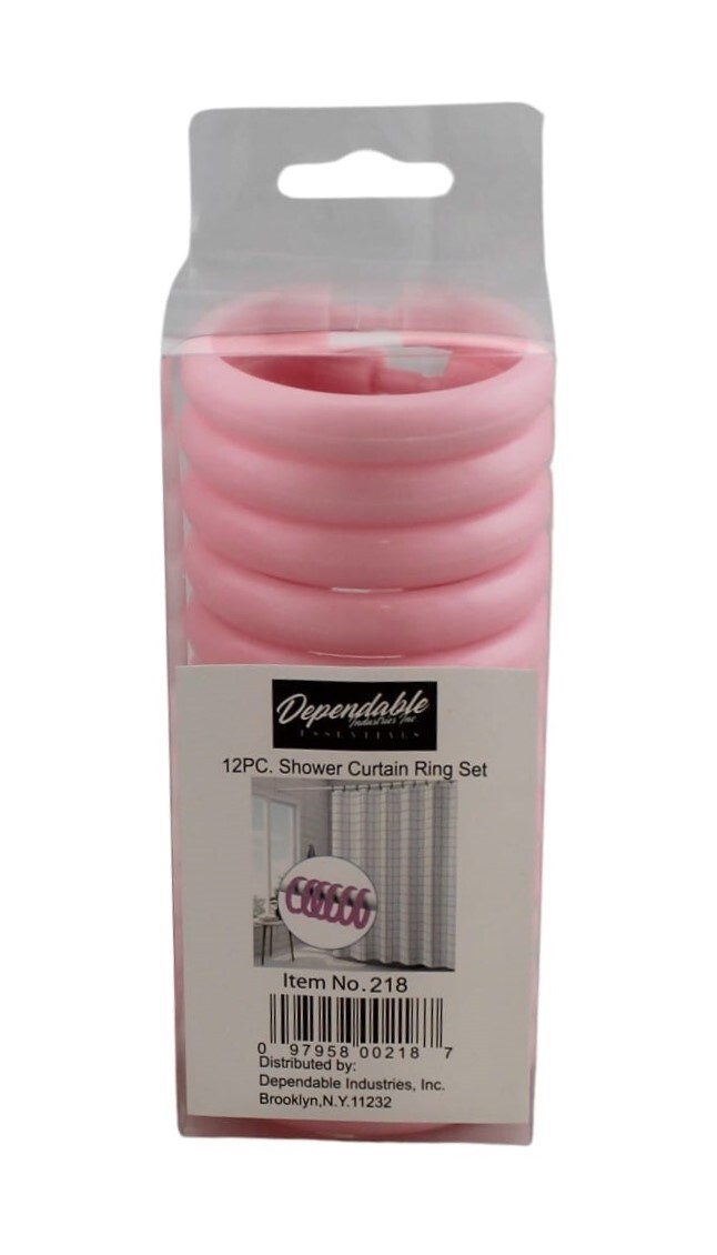 12 Piece Plastic Locking Hook Set Easy Gliding Shower Curtain Rings Pink