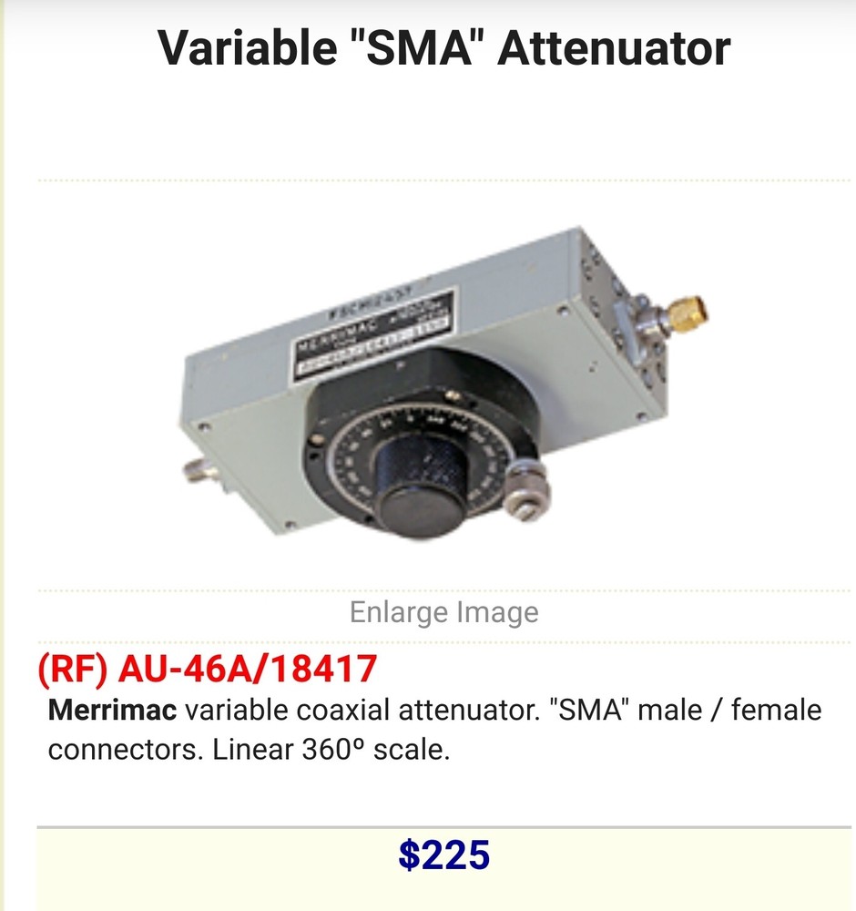 Merrimac AU46A/2NC2 Variable Coaxial Attenuator