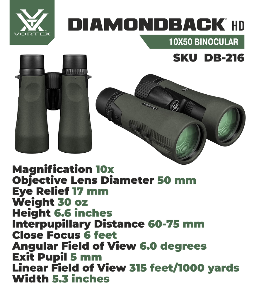 Vortex Optics Diamondback HD 10x50 Binocular with Free Camo Digital Hat Bundle