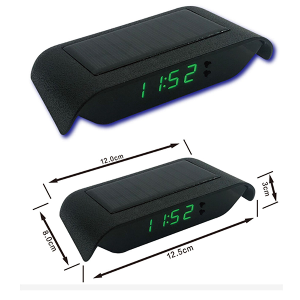 Car Digital Clock Solar/USB Charging LCD Screen Display Dashboard Auto Clock
