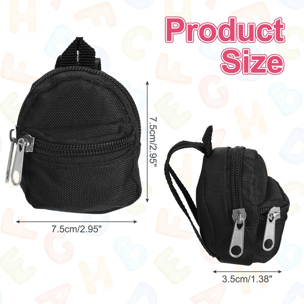 Mini Doll Zipper Backpack, Tiny Doll Backpack(Black)