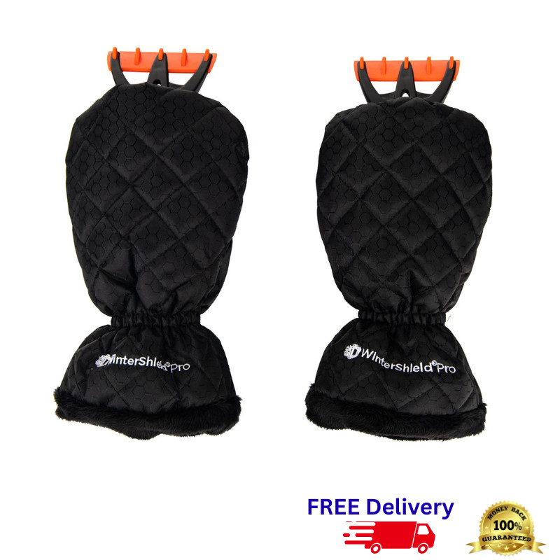 2-Pack Fleece Lined Ice Scraper Mitt Water Resistant Windproof Scraper with Pick