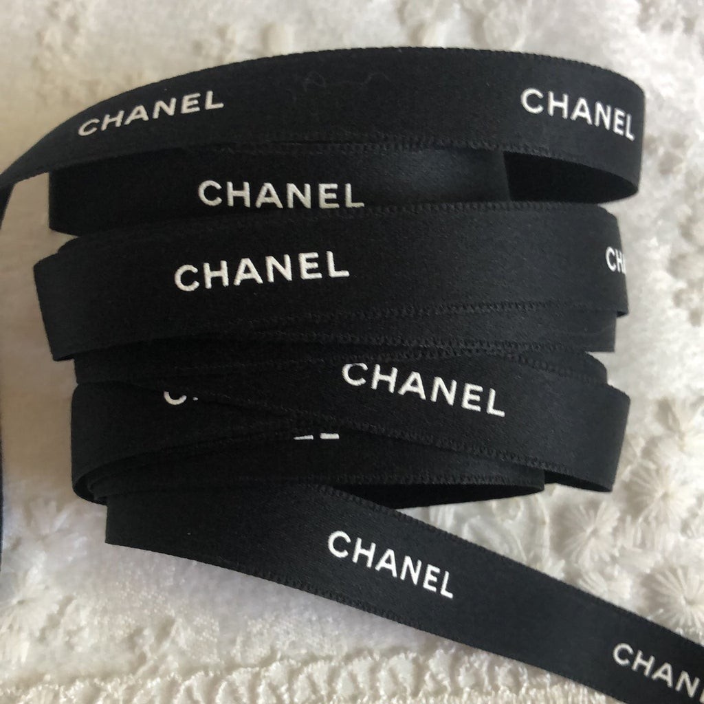 💯% Authentic ❤️ Chanel Classic Ribbon  Black/ White logo ~priced per yard