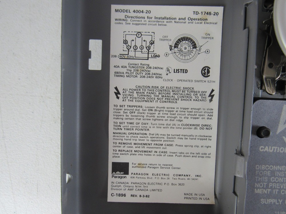 Paragon Time Control Model 4004-20 Original Box & Paperwork