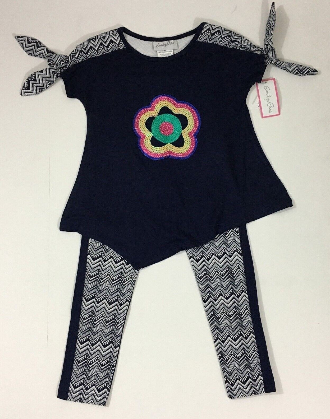 Emily Rose NWT Size 5 Boutique Navy Sequins Flower Top Legging Outfit SUPER SOFT