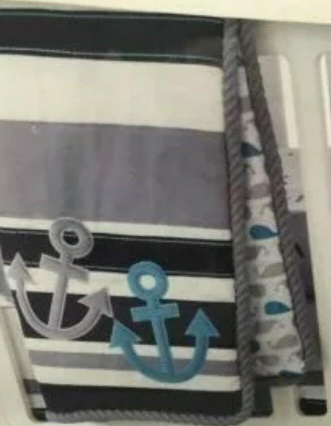 NEW HIGH SEAS 3PC CRIB SET NAVY BLUE & GRAY ANCHOR *