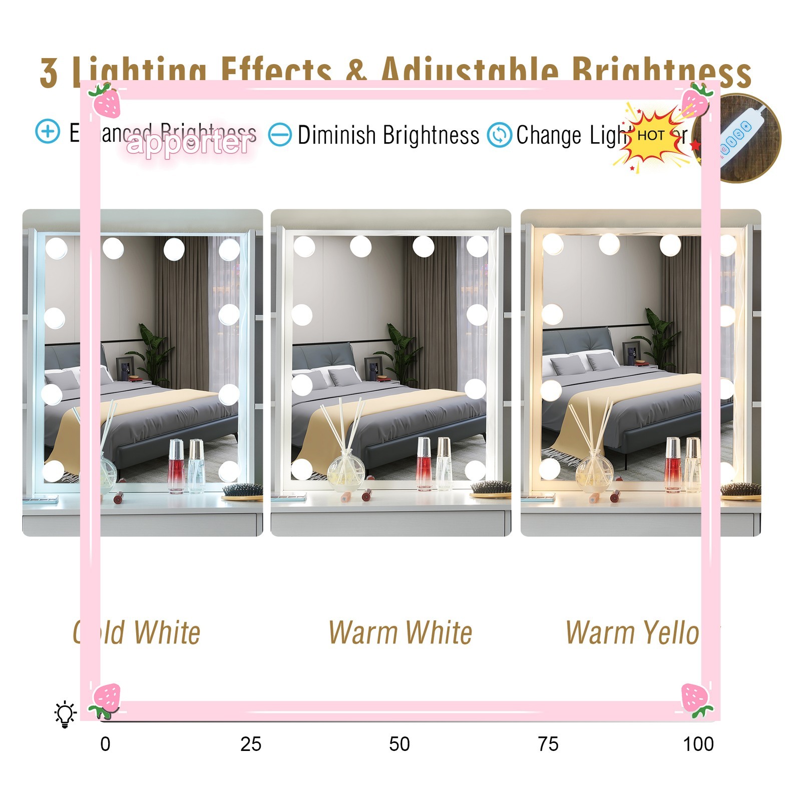 10 Bulbs Lights LED Mirror Bedroom White Makeup Dressing Vanity Table