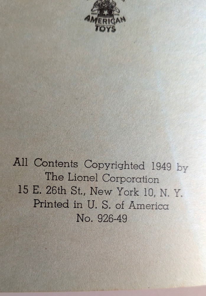 Instructions For Assembing And Operating Lionel Trains, booklet, 1949