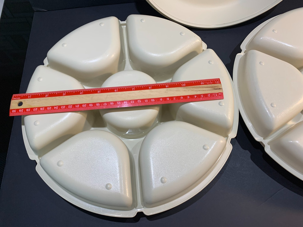 Tupperware 3-Piece Set –Two 7-Section Food Divider Serving Trays + 1 Locking Lid