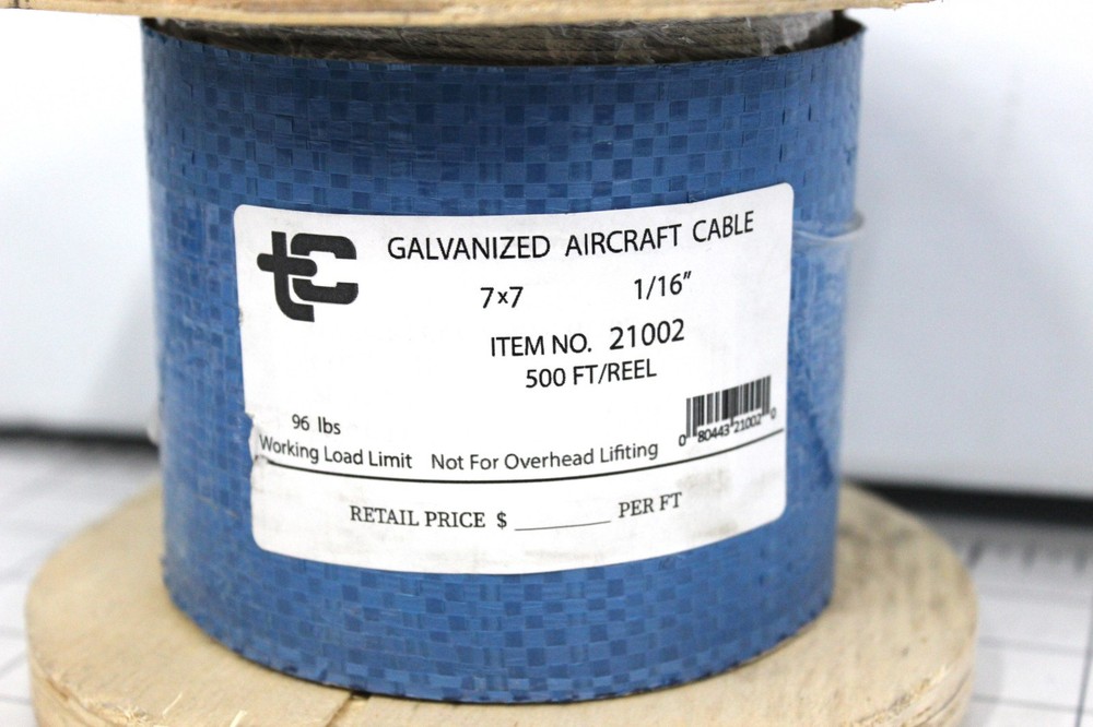 Galvanized Aircraft Cable 1/16" 7x7, 500 FT/ Reel for DIY Decking Railing System