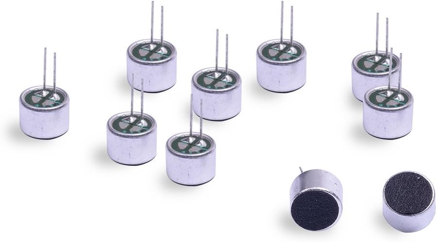 10Pcs Cylindrical Electret Condenser Microphone Pickup with 2 Black, Silver