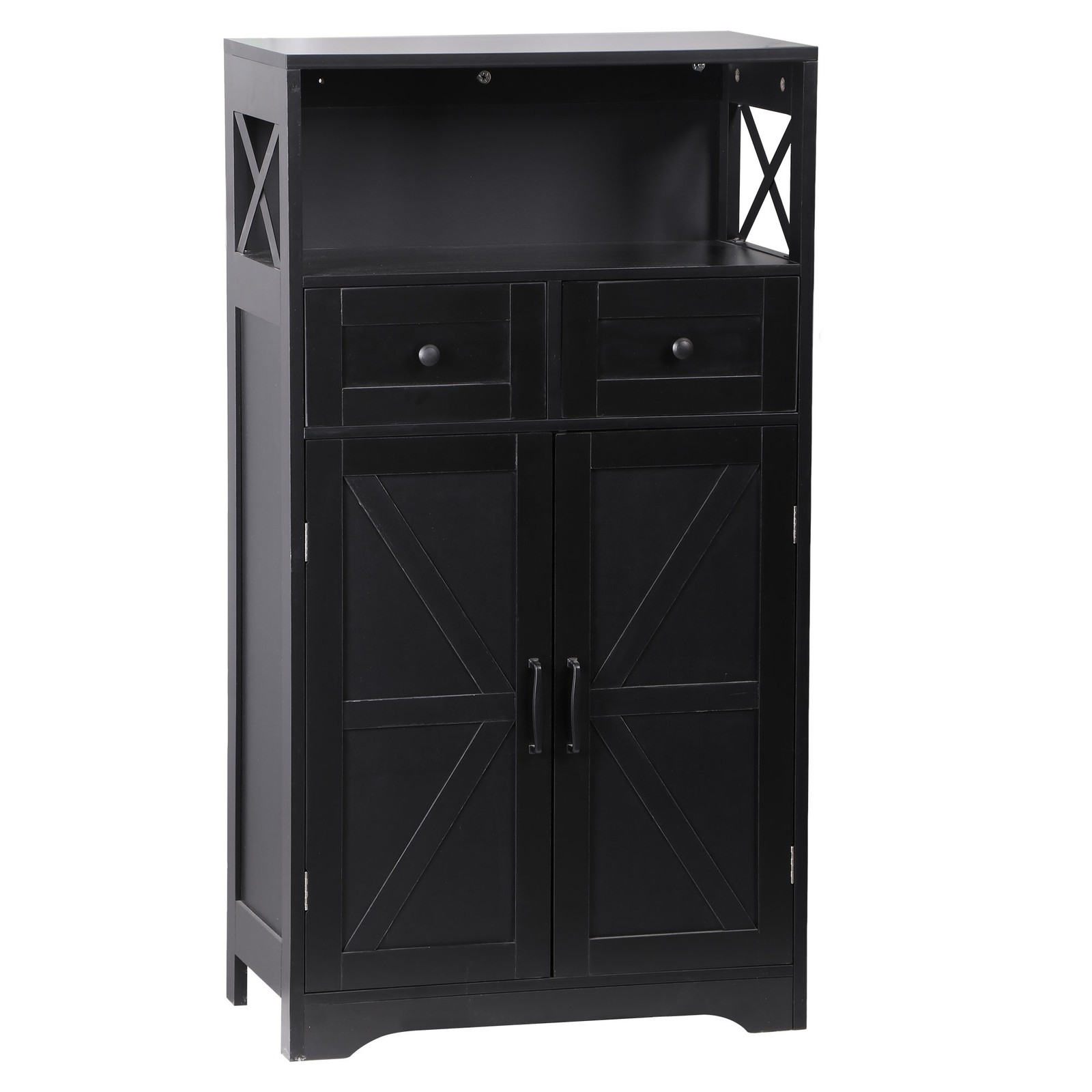 Black Storage Cabinet with Doors & Drawers Freestanding Kitchen Pantry Cabinet