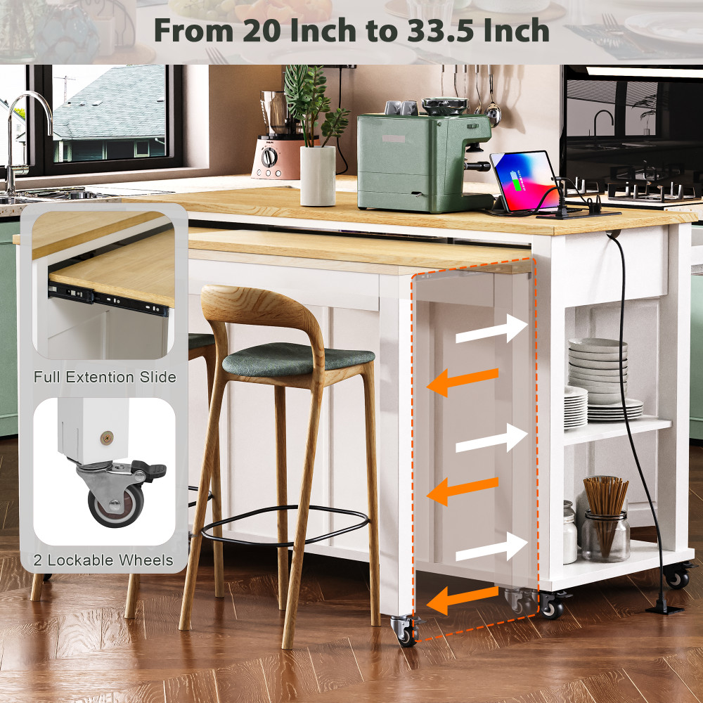 Kitchen Island W Extendable Dining Table Internal Storage Rack Storage