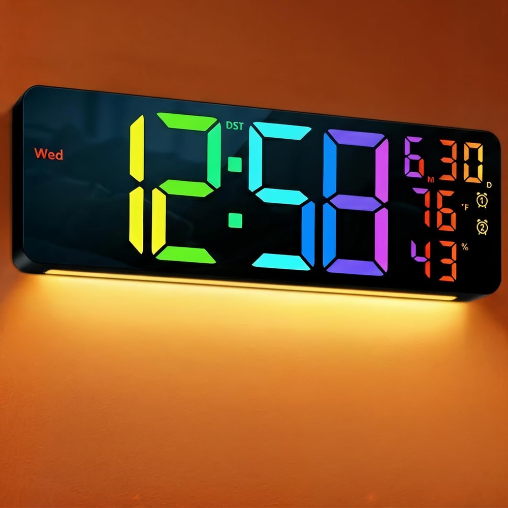 17.3" Large Digital Wall Mount Clock, Digital Clock with Remote Control, Alar...