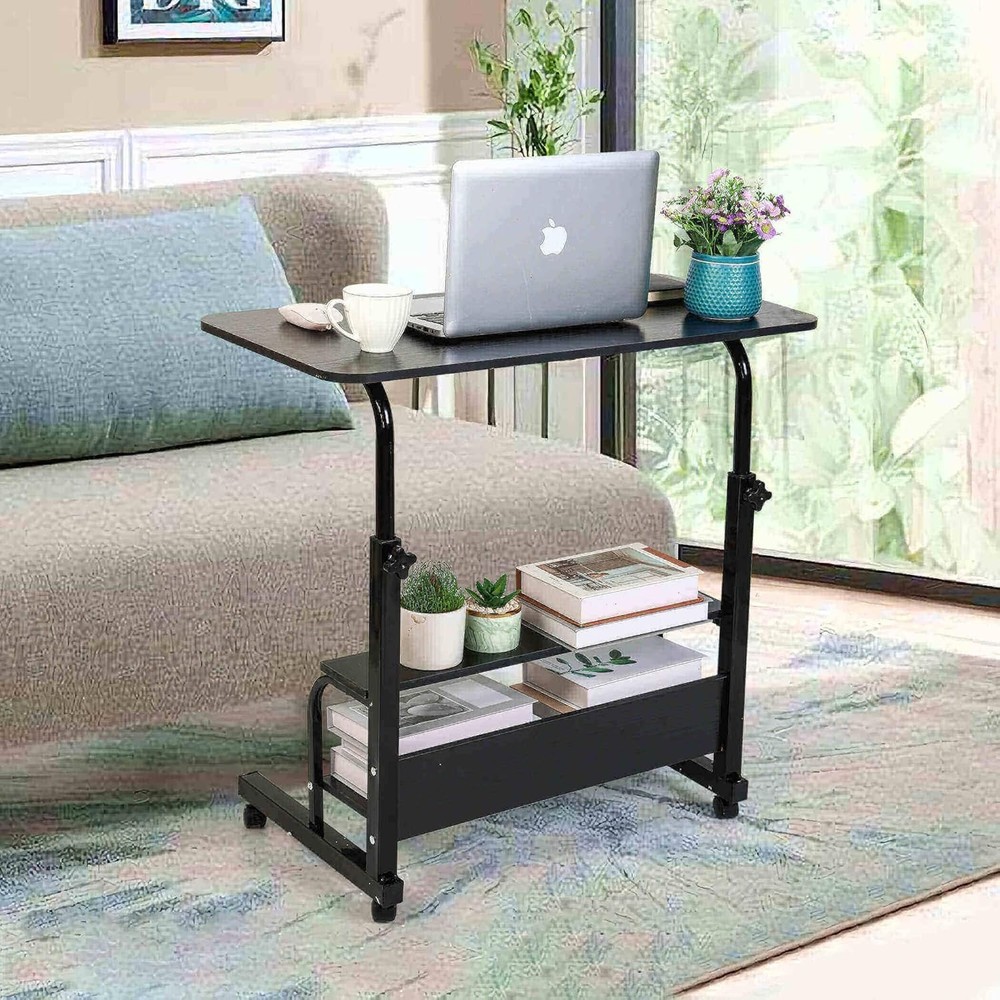 Adjustable Height Mobile Computer Desk Small Space Rolling Table W/ Wheels Desk