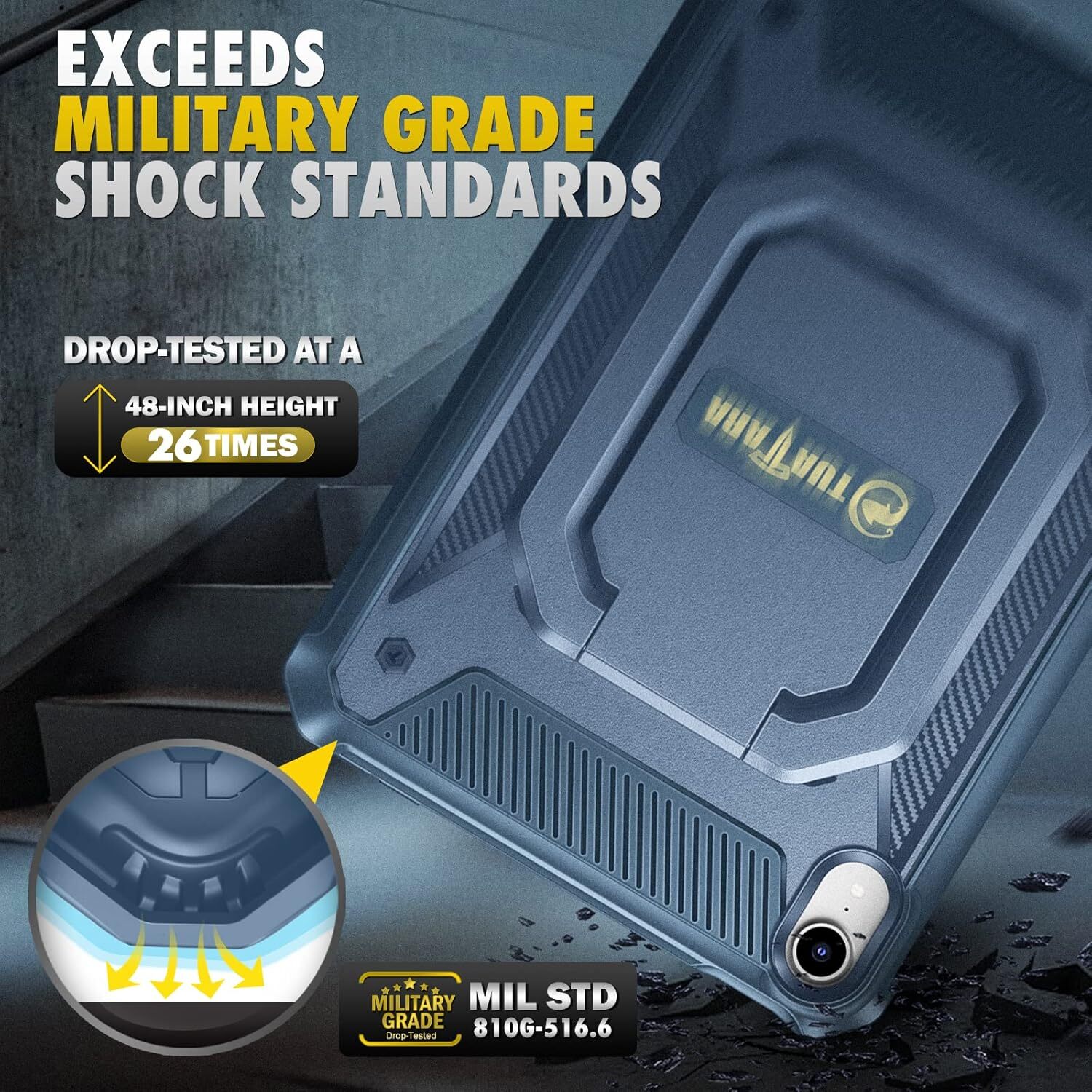 Case for iPad Mini 7 (A17 Pro) 2024/ iPad Mini 6 Rugged Cover w/Screen Protector