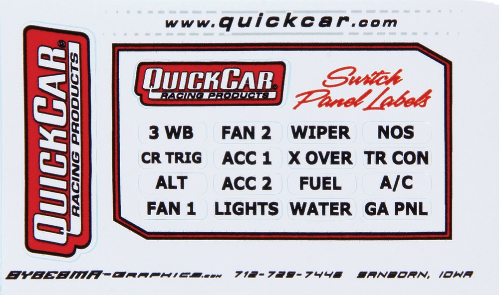 QUICKCAR 50-003 Switch Panel Stickers Large Ignition Panels