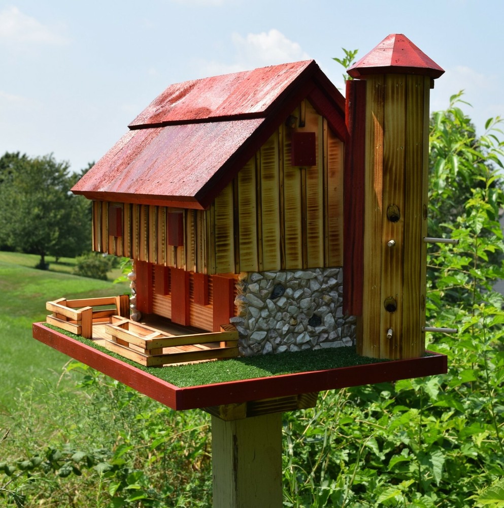Barn bird feeder (Red) | Silo | Amish handmade