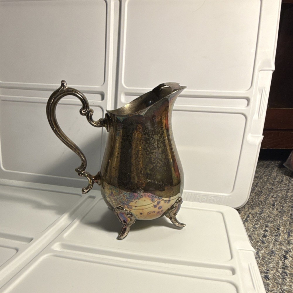 Antique Victorian Style Silverplate Ornate Footed Pitcher Decorative Tableware