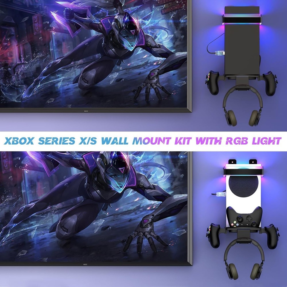 Wall Mount for Xbox Series X/S-Wall Mount Kit with 2 Controller Holder &1 Hea...