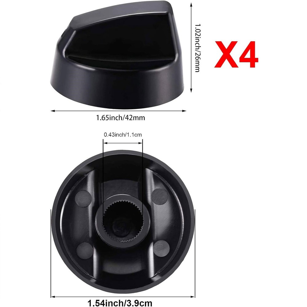 4 Pack Universal Control Knobs with 12 Adapters for Oven Stove Range, Black