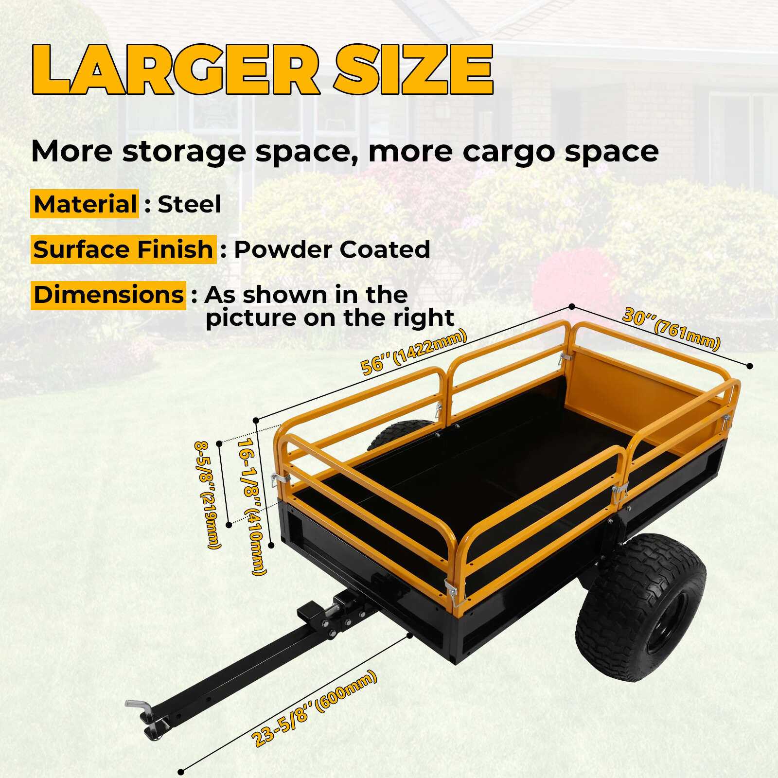 For ATV / UTV Heavy Duty Utility Cart Cargo Trailer Tow Behind Dump Cart 1600lbs