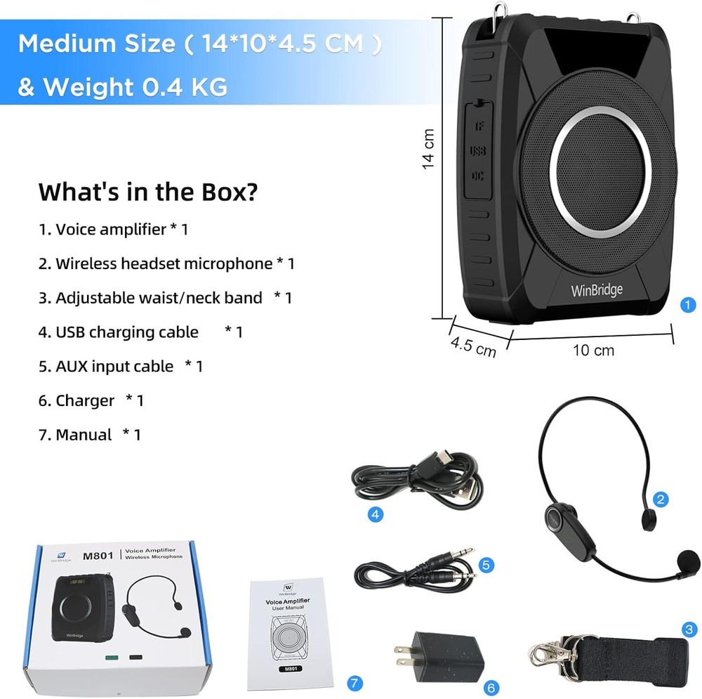 20W Wireless Voice Amplifier with Wireless Microphone Headset - Waterproof