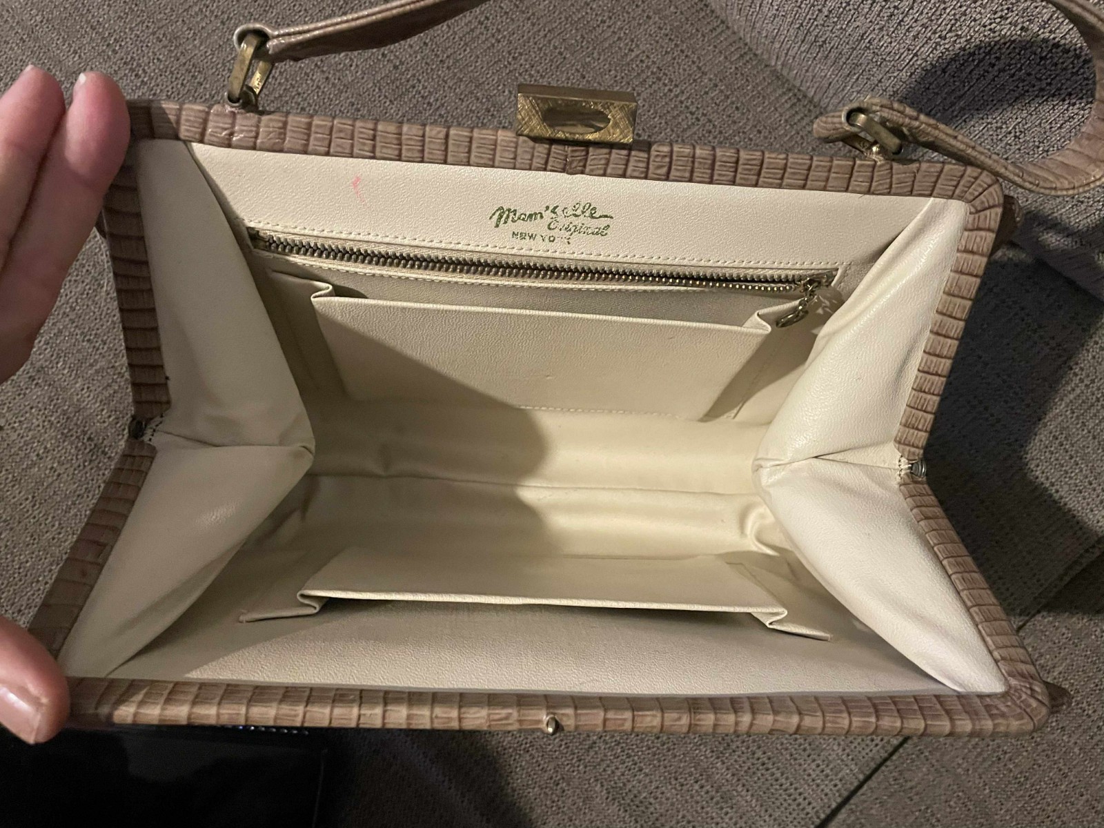 Vintage Mam 'Selle New York MidMod Lizard Textured Leather Tan Clutch Handbag