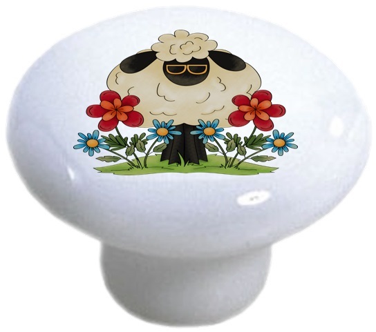 SHEEP in Flowers Cabinet DRAWER Pull KNOB Ceramic