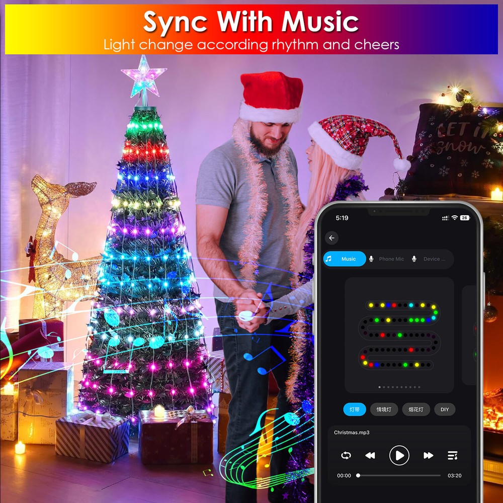 4.9/5.9FT Remote Artificial Christmas Tree w/ Multicolor LED Lights App Control