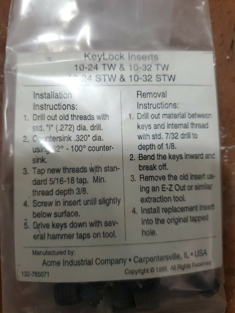 Thread repair insert kit heli coil keylock KTW 10-24